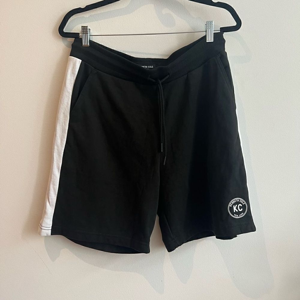 Kenneth Cole New York Cotton Blend White Stripe Black Unisex Sweat Shorts - Medi